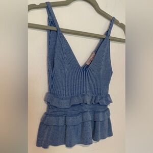 BCBGeneration Sky Blue Ribbed Knit Top